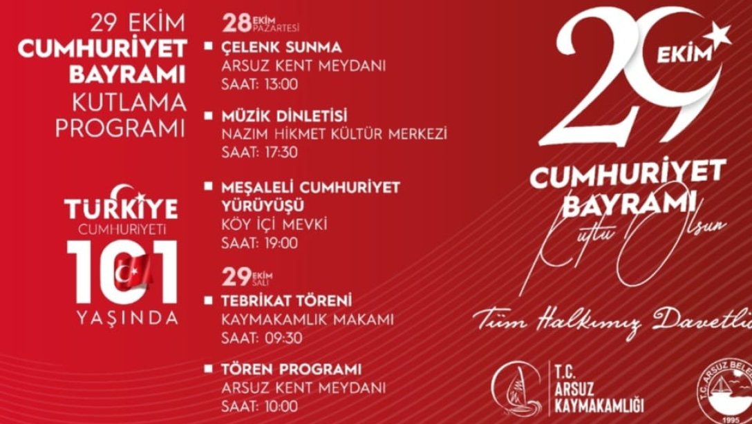 29 Ekim Cumhuriyet Bayramı Kutlama Programı.